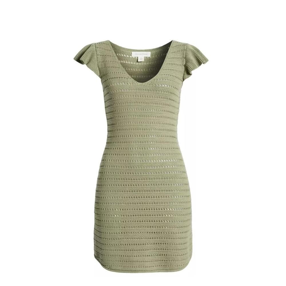 Treasure & Bond Flutter-Sleeve Crochet Sweater Dress